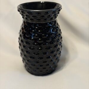 Vintage Black Amethyst Hobnail Glass Vase Bulb Shape Fenton Style 6 in